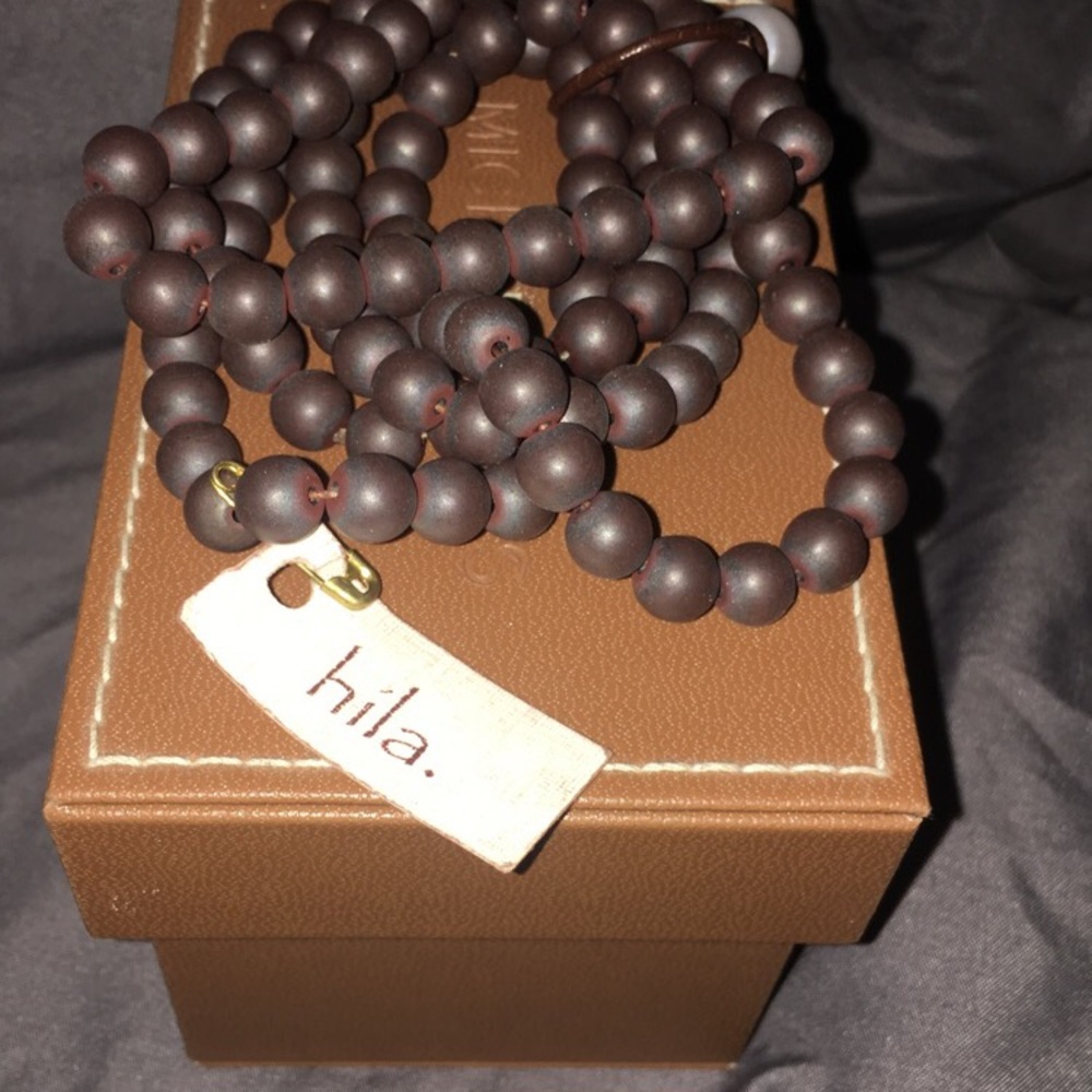 Stacked slate brown bracelets